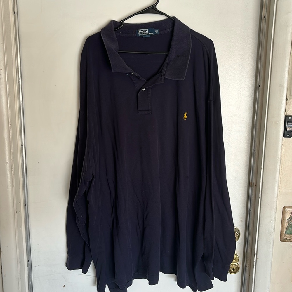 Navy blue long sleeve polo shirt
